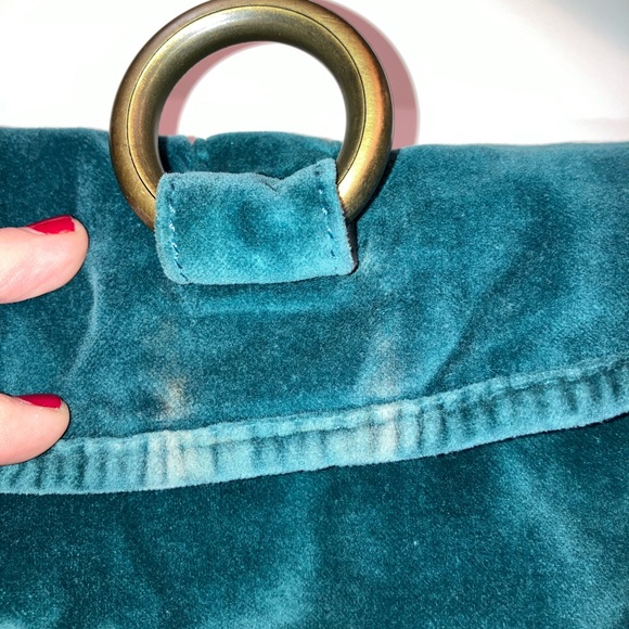 Velour Purse With Button Closure & Patina Gold Hardware | Rich Teal Color | AE - Picture 5 of 7